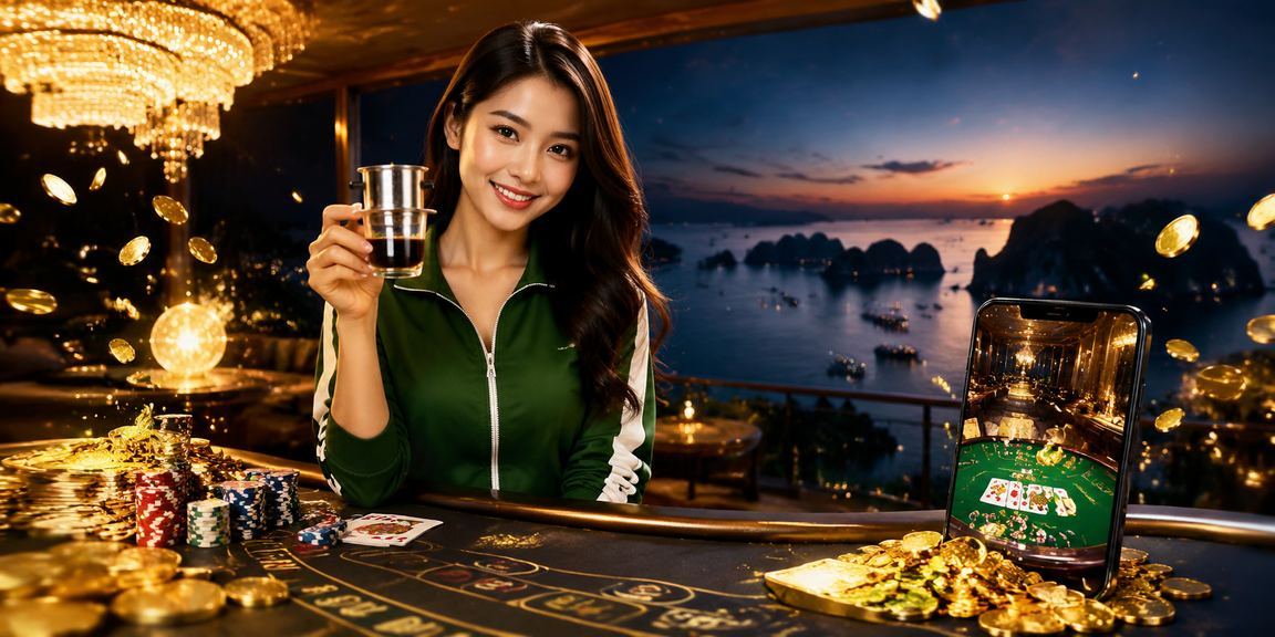 Người chơi live baccarat thư giãn tại khu vực Hạ Long Bay với không khí sang trọng về đêm