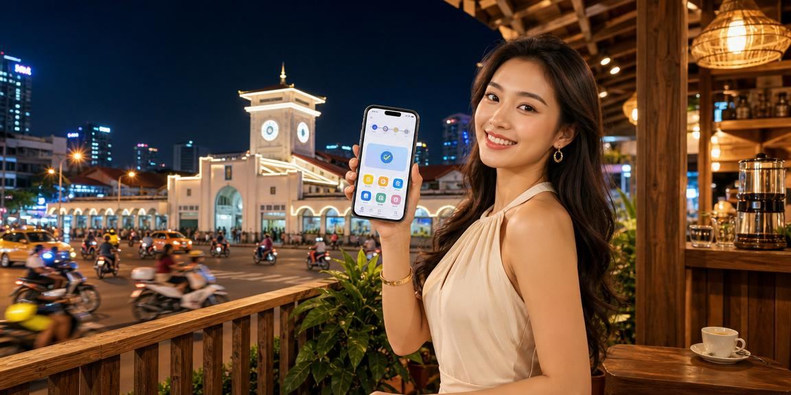 Người dùng tại TP. Hồ Chí Minh xem kèo cược và thưởng thức cà phê buổi sáng trên điện thoại