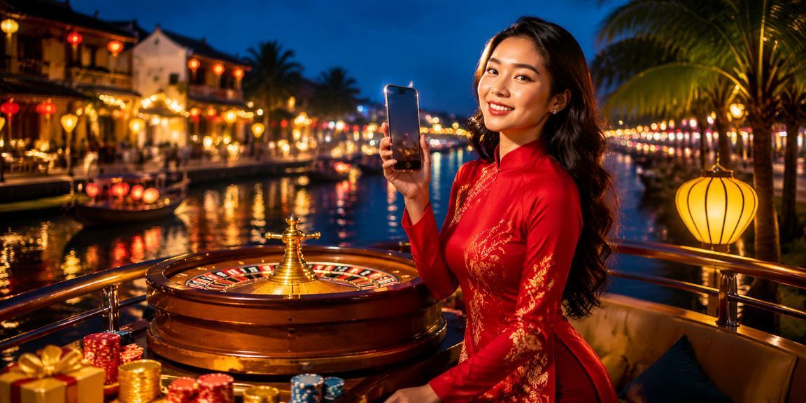 Cảnh trò chơi giải trí truyền thống tại Hội An kết hợp với văn hóa áo dài Việt Nam